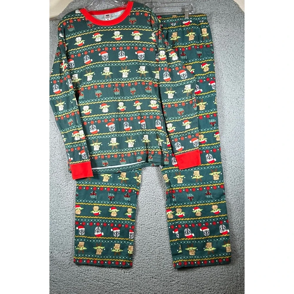Hanna Andersson Star Wars Mandalorian Grogu Holiday Pajama Set Green L Unisex